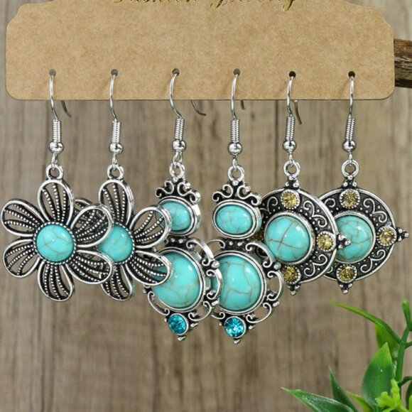 Boho Turquoise Geometric Earrings - Picture 1 of 2